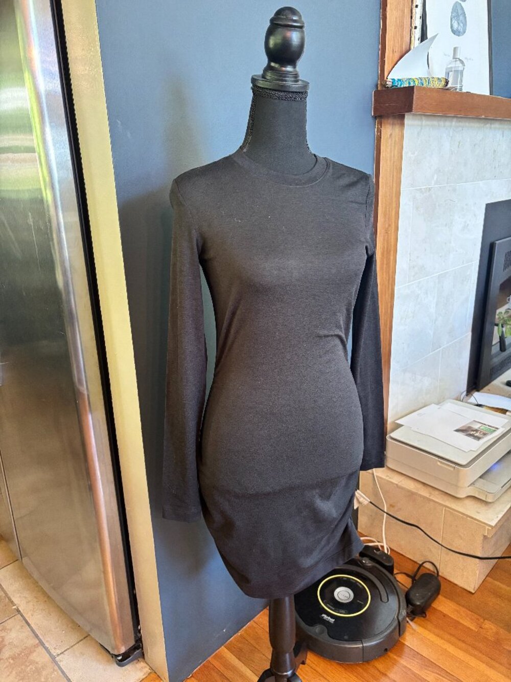 Vuori Halo Essential Dress Black Heather Lng Sleeve Ruched Mini Dress Small NWOT